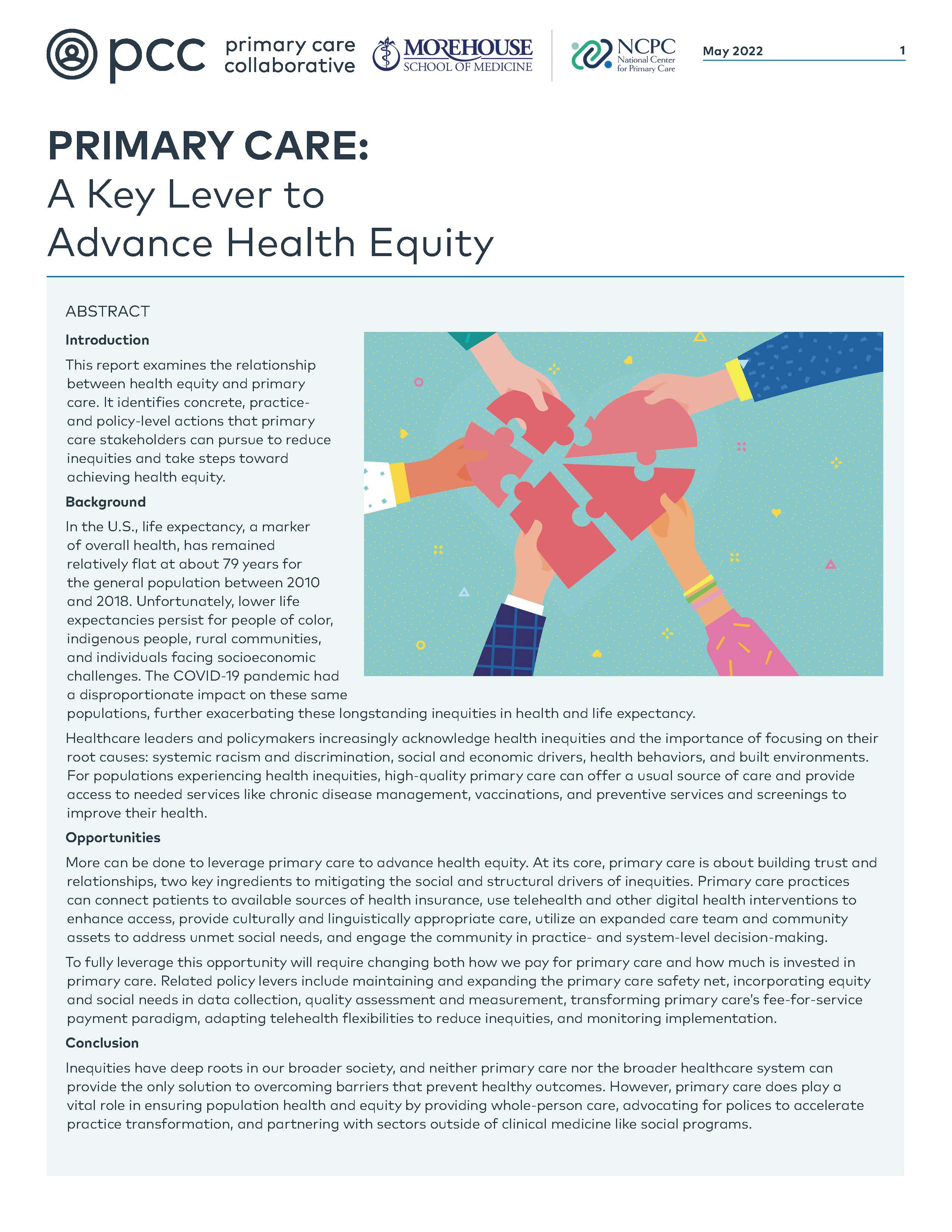 PRIMARY CARE: A Key Lever to Advance Health Equity